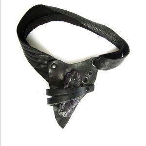 Raw amethyst crystal leather choker